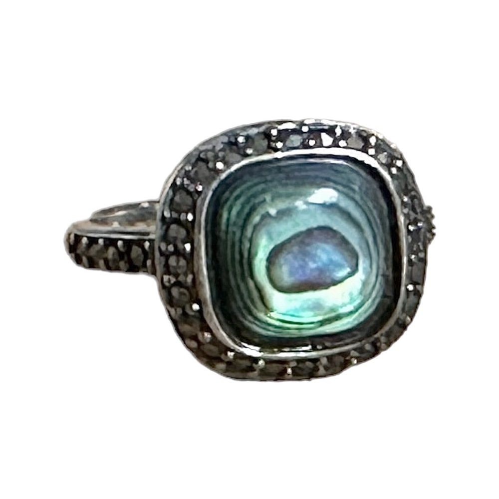 RJ Graziano Sterling Silver 925 Abalone Marcasite Bezel Set Ring Size 6 Blue